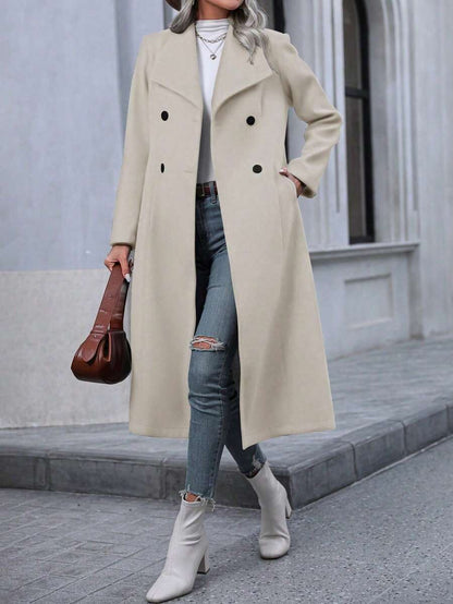 Graz Double Breasted Wool Look Long Overcoat