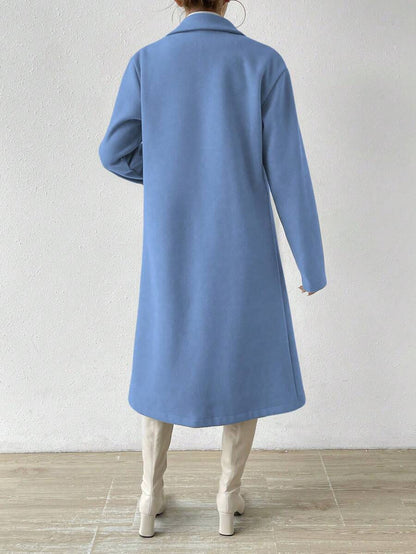 Victoria Classic Double-Breasted Longline Tailored Overcoat - Baby Blue