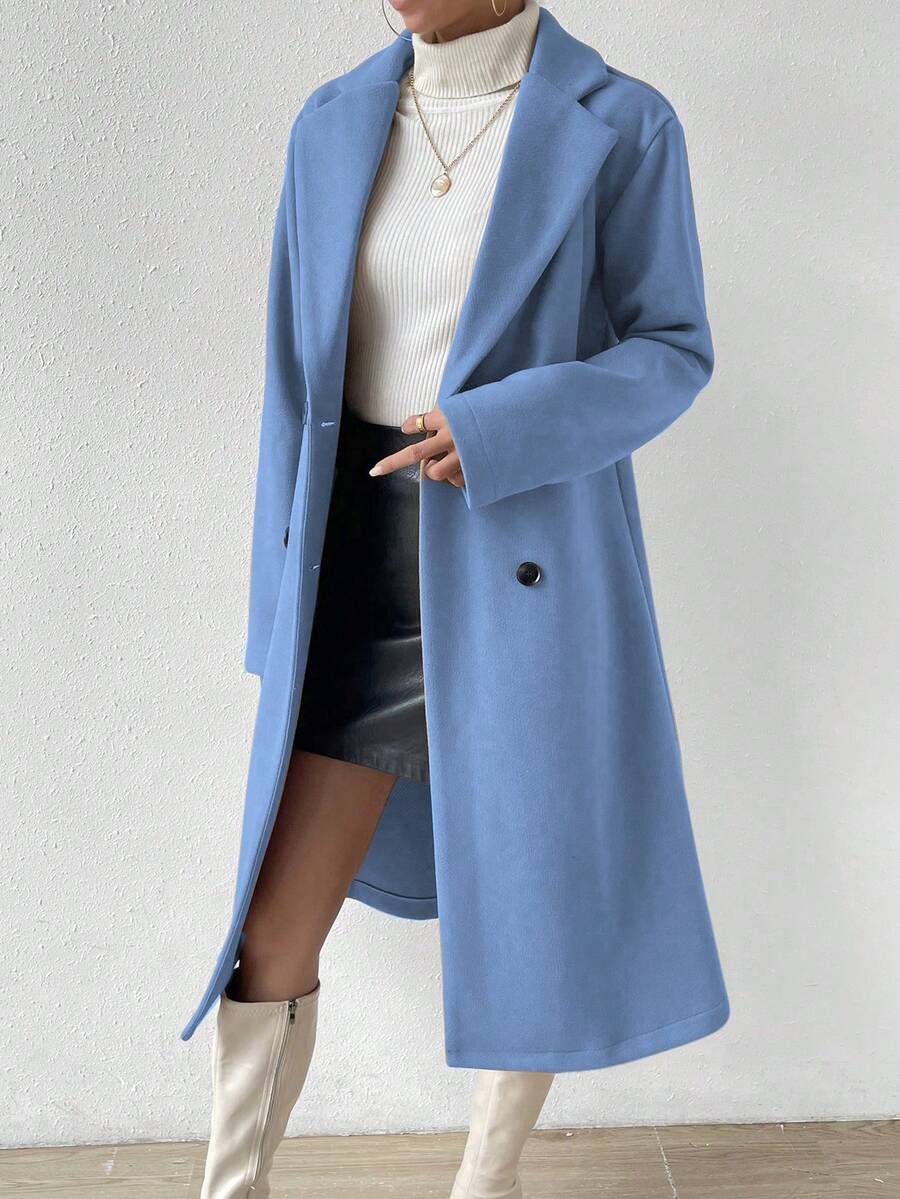 Victoria Classic Double-Breasted Longline Tailored Overcoat - Baby Blue