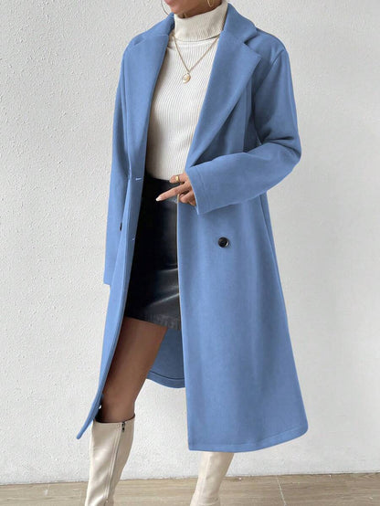 Victoria Classic Double-Breasted Longline Tailored Overcoat - Baby Blue