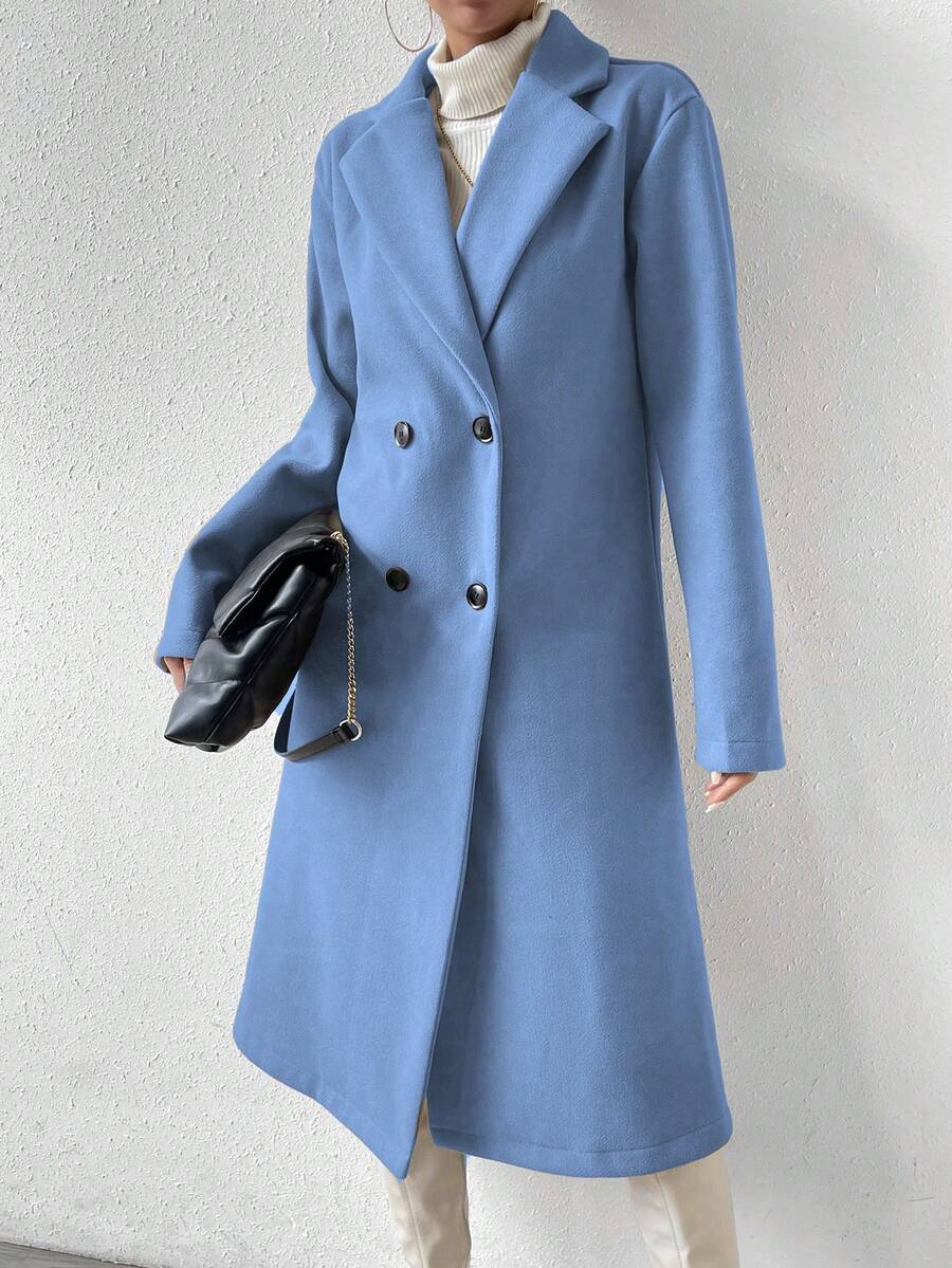 Victoria Classic Double-Breasted Longline Tailored Overcoat - Baby Blue