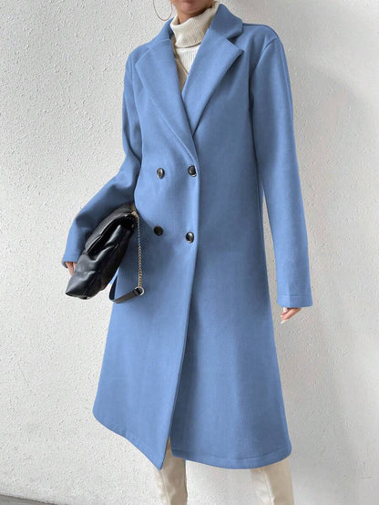 Victoria Classic Double-Breasted Longline Tailored Overcoat - Baby Blue