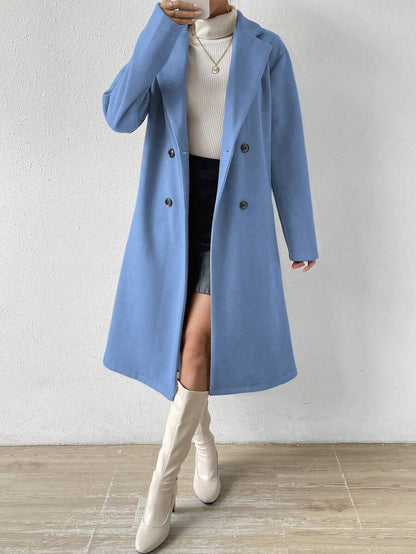 Victoria Classic Double-Breasted Longline Tailored Overcoat - Baby Blue