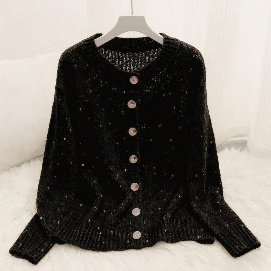 Kinsale Speckled Knit Crew Neck Button Front Cardigan