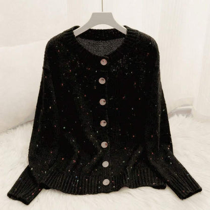 Kinsale Speckled Knit Crew Neck Button Front Cardigan