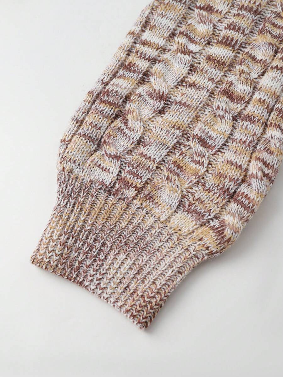 Oriana Cropped Cable Knit Sweater with Crew Neck - Oatmeal Marl
