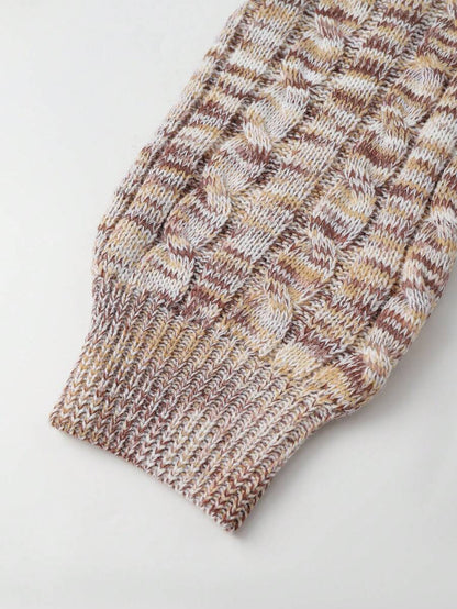 Oriana Cropped Cable Knit Sweater with Crew Neck - Oatmeal Marl