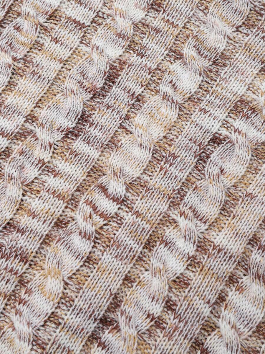 Oriana Cropped Cable Knit Sweater with Crew Neck - Oatmeal Marl