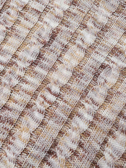 Oriana Cropped Cable Knit Sweater with Crew Neck - Oatmeal Marl