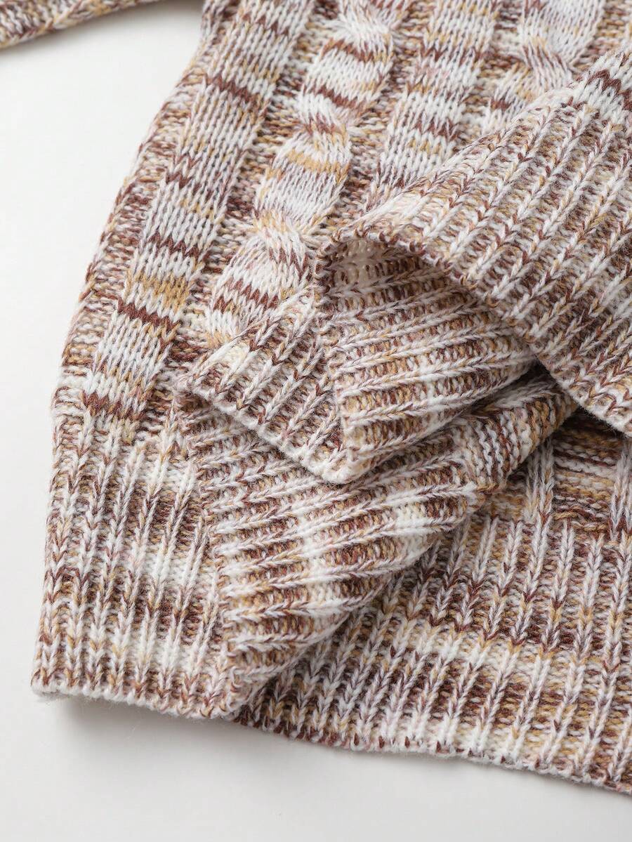Oriana Cropped Cable Knit Sweater with Crew Neck - Oatmeal Marl