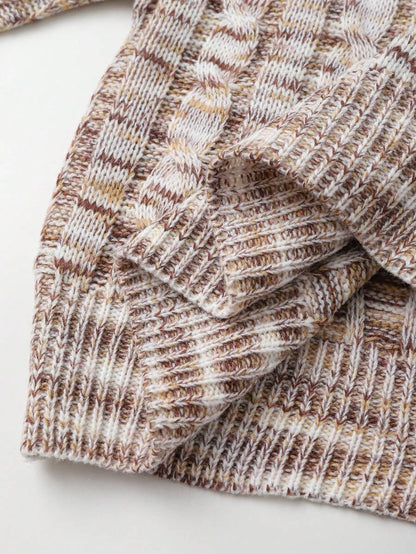 Oriana Cropped Cable Knit Sweater with Crew Neck - Oatmeal Marl