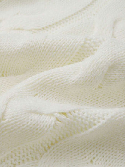 Oriana Cropped Cable Knit Sweater with Crew Neck - Ivory