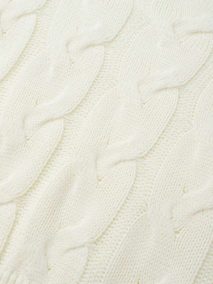 Oriana Cropped Cable Knit Sweater with Crew Neck - Ivory