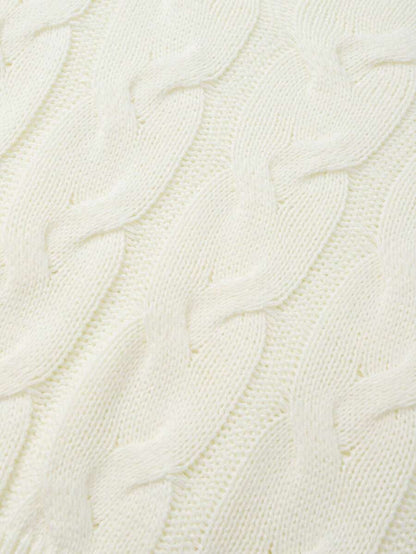 Oriana Cropped Cable Knit Sweater with Crew Neck - Ivory