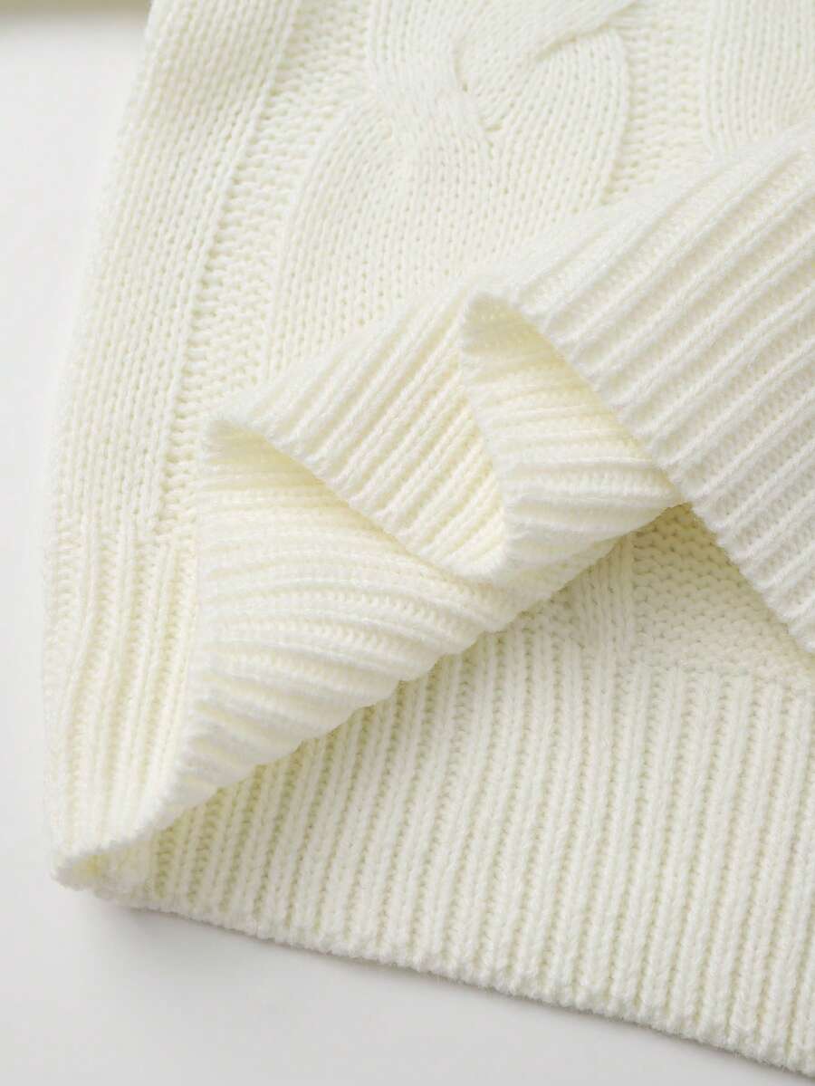 Oriana Cropped Cable Knit Sweater with Crew Neck - Ivory