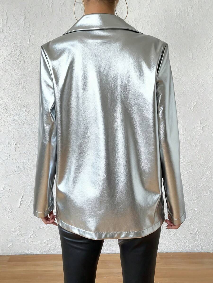 Rotterdam Faux Leather Single Button Oversized Blazer