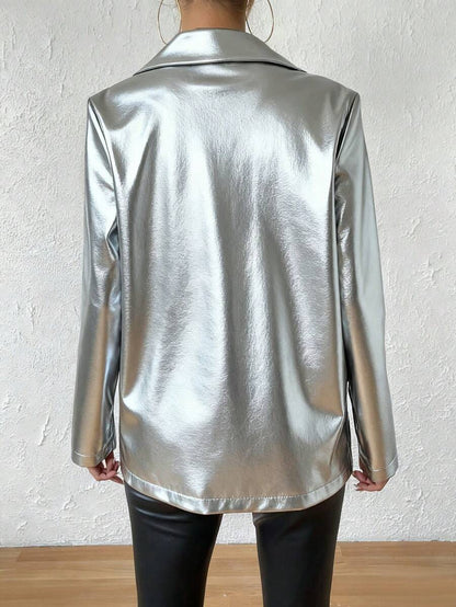 Rotterdam Faux Leather Single Button Oversized Blazer