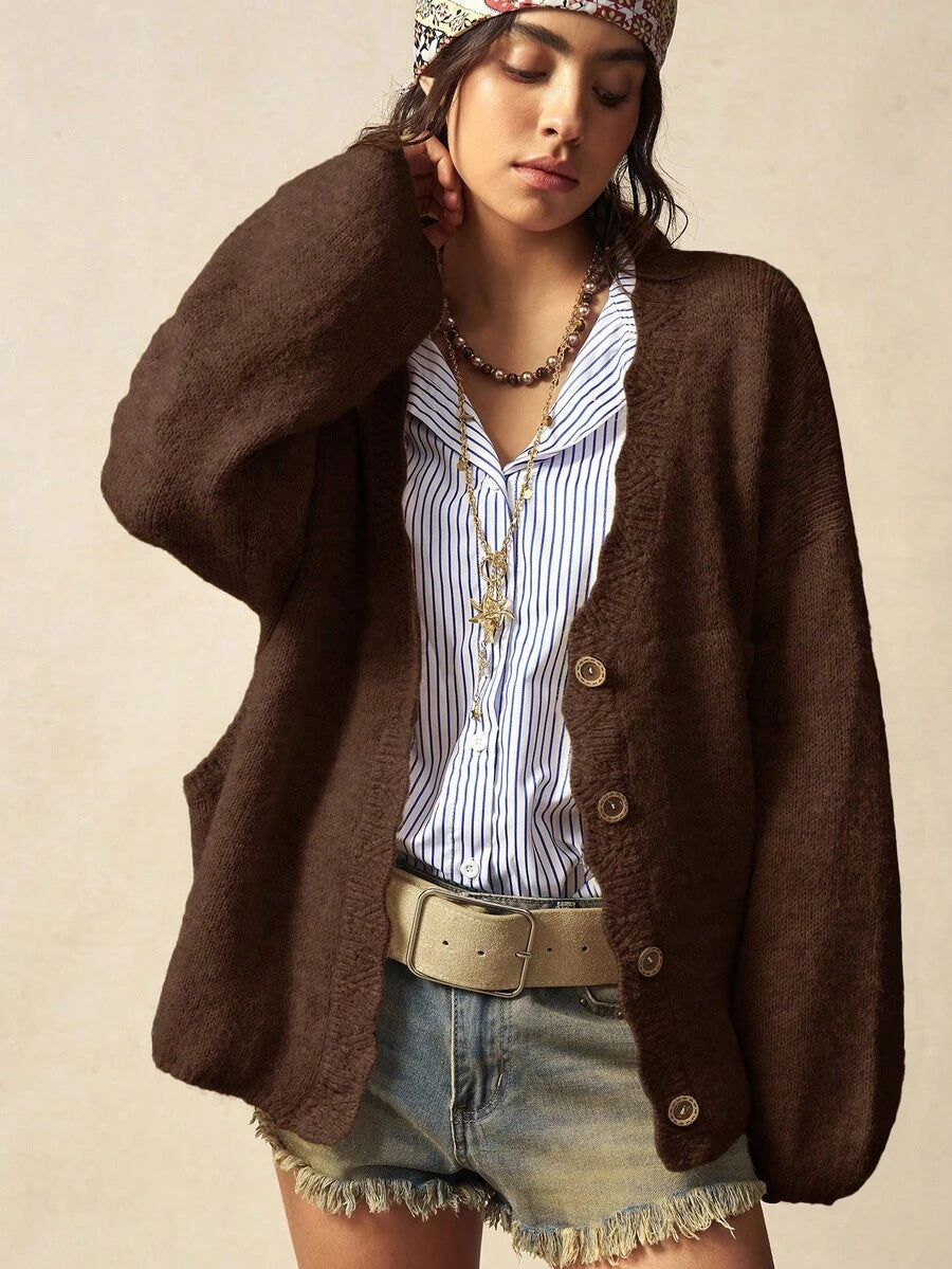 Megeve Oversized Fuzzy Knit Button Front Cardigan