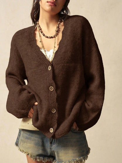 Megeve Oversized Fuzzy Knit Button Front Cardigan