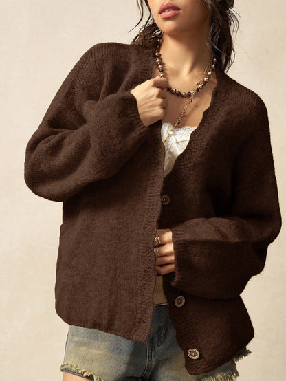 Megeve Oversized Fuzzy Knit Button Front Cardigan