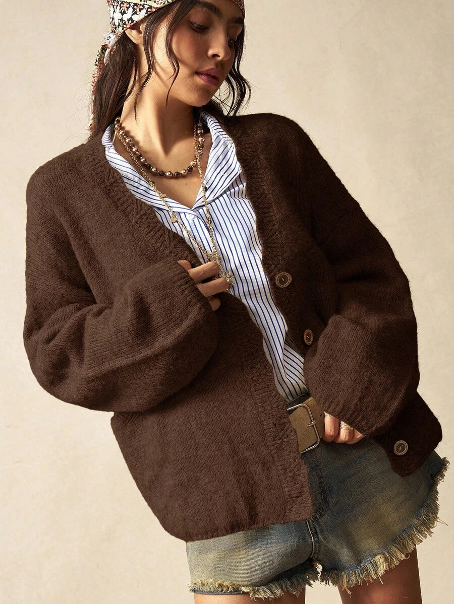 Megeve Oversized Fuzzy Knit Button Front Cardigan