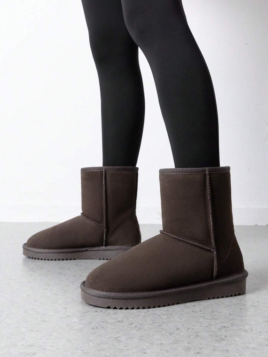 Women Snow Boots Winter Mid Calf Boots Furry Warm Comfortable Slip-On Outdoor Commute Genuine Suede Fashion Boots Slip-On Snow Boots Shoes Mensa