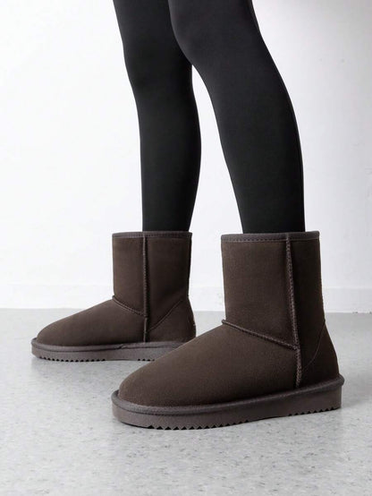 Women Snow Boots Winter Mid Calf Boots Furry Warm Comfortable Slip-On Outdoor Commute Genuine Suede Fashion Boots Slip-On Snow Boots Shoes Mensa