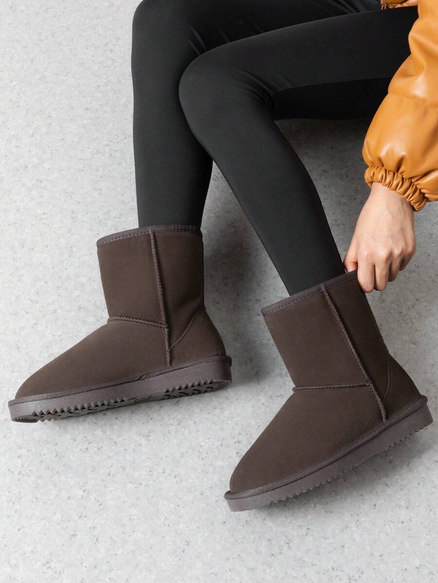 Women Snow Boots Winter Mid Calf Boots Furry Warm Comfortable Slip-On Outdoor Commute Genuine Suede Fashion Boots Slip-On Snow Boots Shoes Mensa