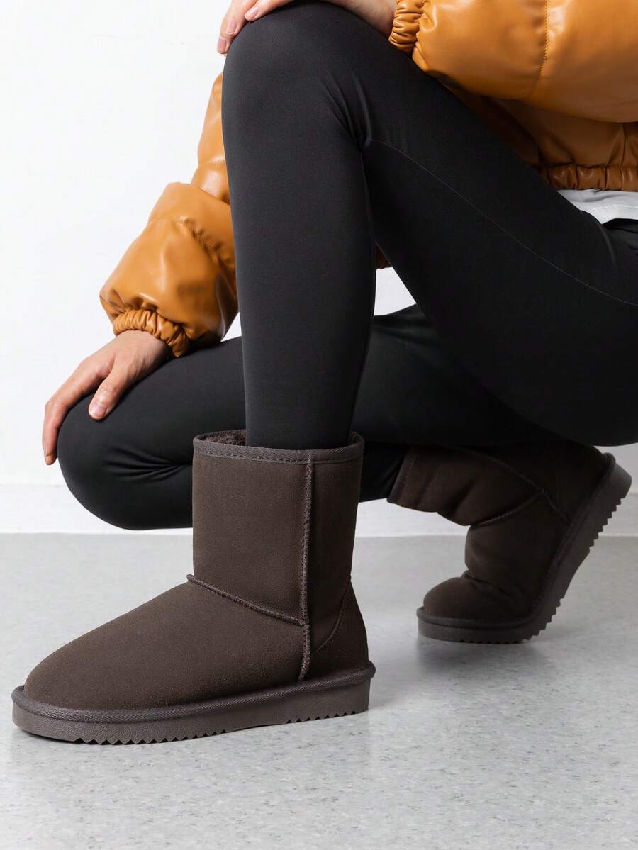 Women Snow Boots Winter Mid Calf Boots Furry Warm Comfortable Slip-On Outdoor Commute Genuine Suede Fashion Boots Slip-On Snow Boots Shoes Mensa