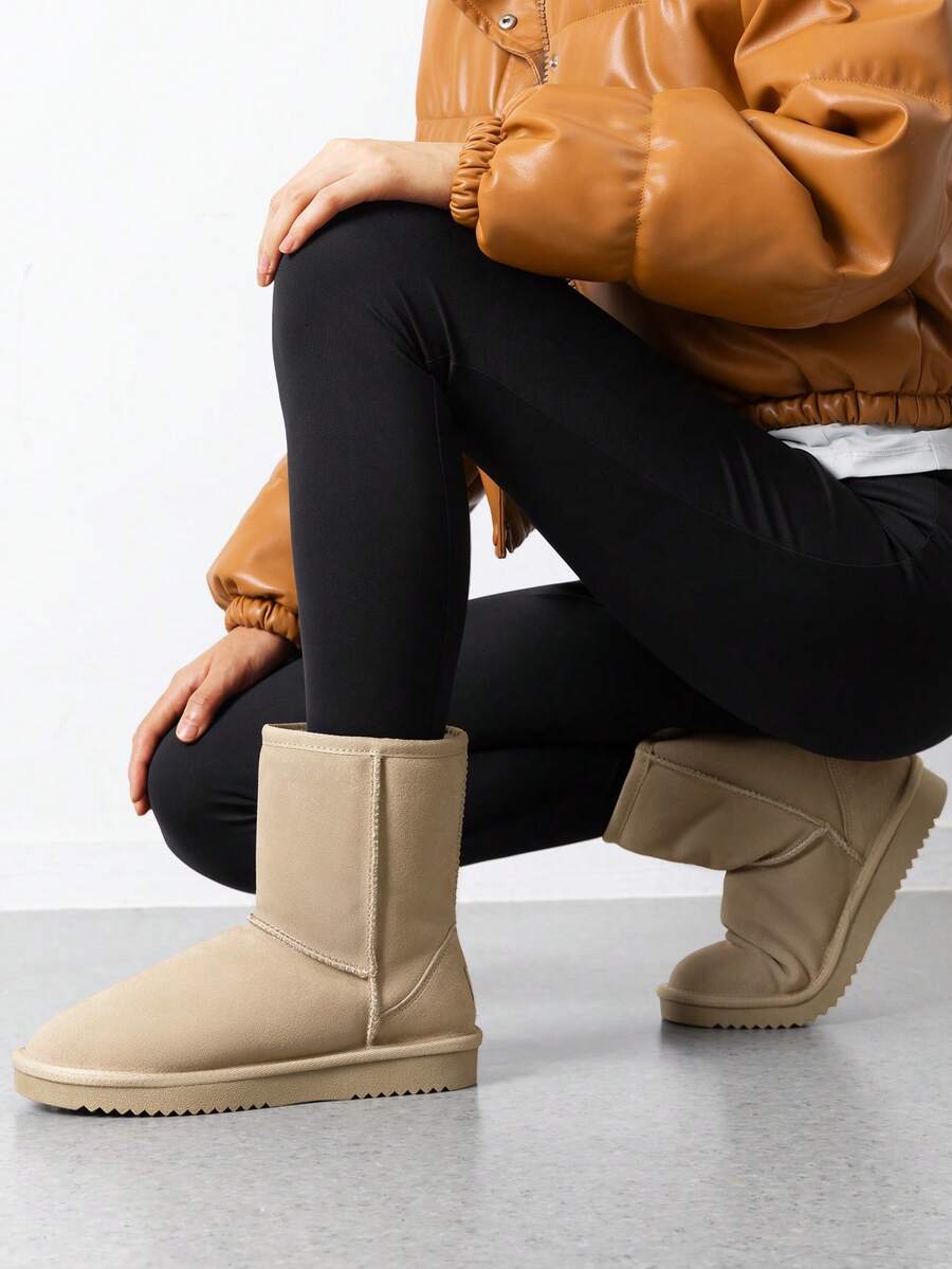 Women Snow Boots Winter Mid Calf Boots Furry Warm Comfortable Slip-On Outdoor Commute Genuine Suede Fashion Boots Slip-On Snow Boots Shoes Mensa