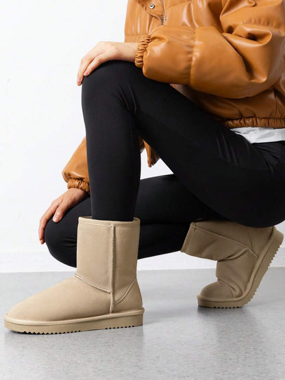 Women Snow Boots Winter Mid Calf Boots Furry Warm Comfortable Slip-On Outdoor Commute Genuine Suede Fashion Boots Slip-On Snow Boots Shoes Mensa