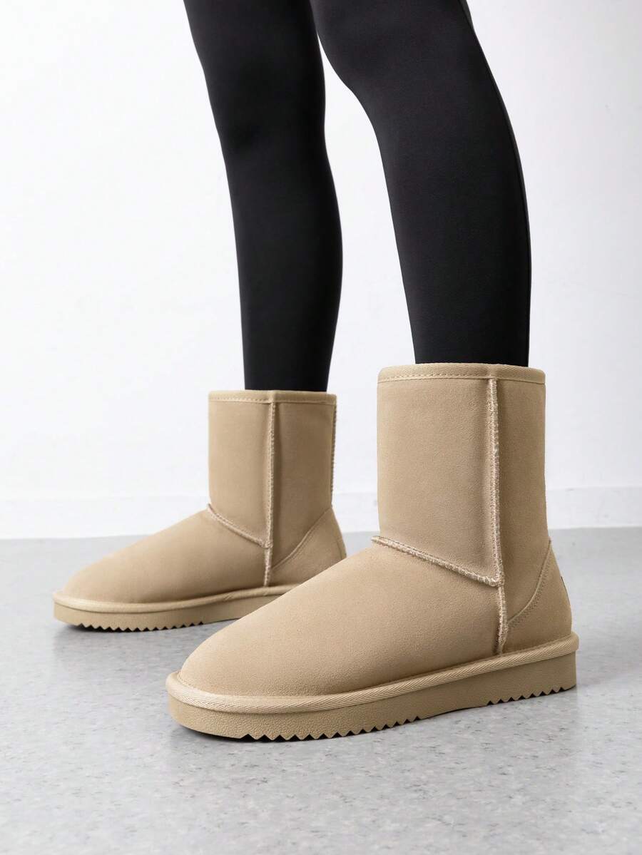 Women Snow Boots Winter Mid Calf Boots Furry Warm Comfortable Slip-On Outdoor Commute Genuine Suede Fashion Boots Slip-On Snow Boots Shoes Mensa
