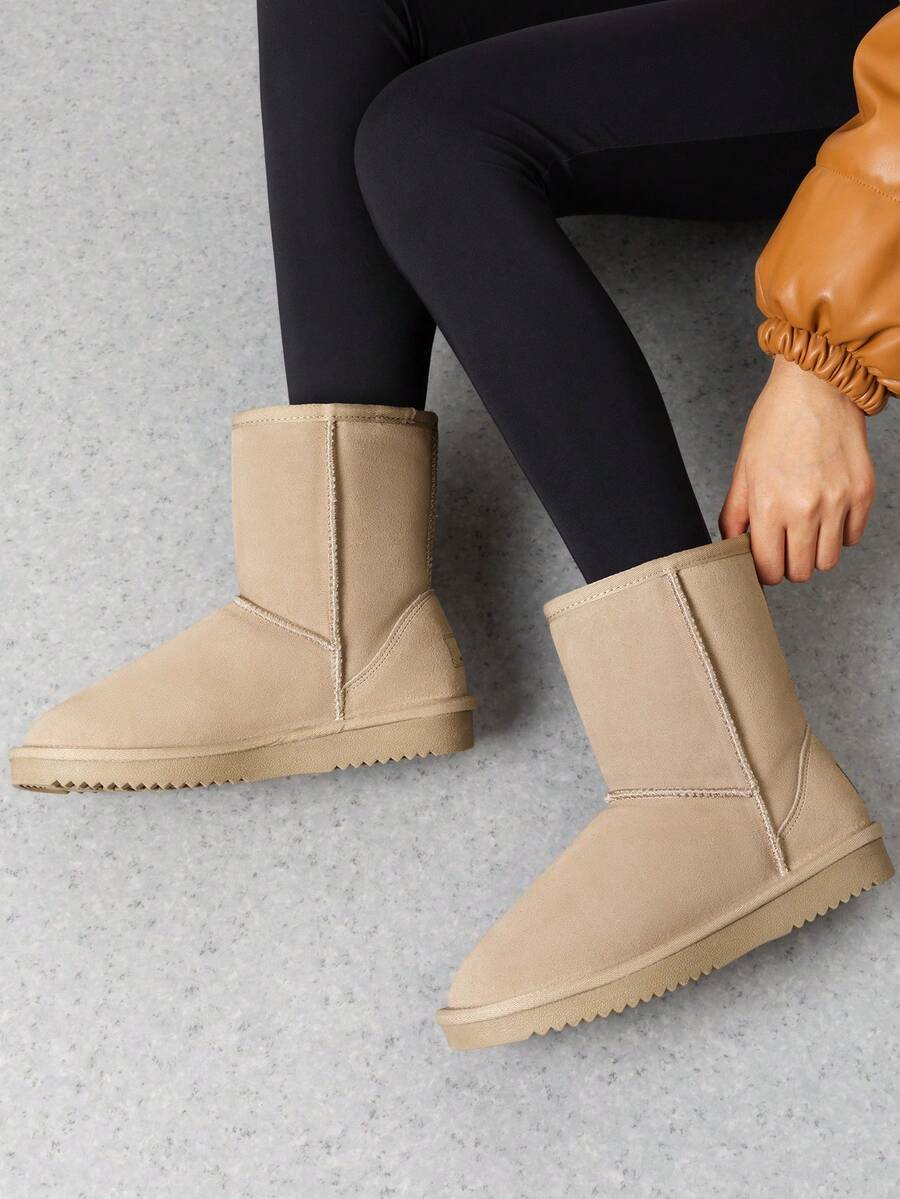 Women Snow Boots Winter Mid Calf Boots Furry Warm Comfortable Slip-On Outdoor Commute Genuine Suede Fashion Boots Slip-On Snow Boots Shoes Mensa