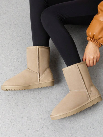 Women Snow Boots Winter Mid Calf Boots Furry Warm Comfortable Slip-On Outdoor Commute Genuine Suede Fashion Boots Slip-On Snow Boots Shoes Mensa