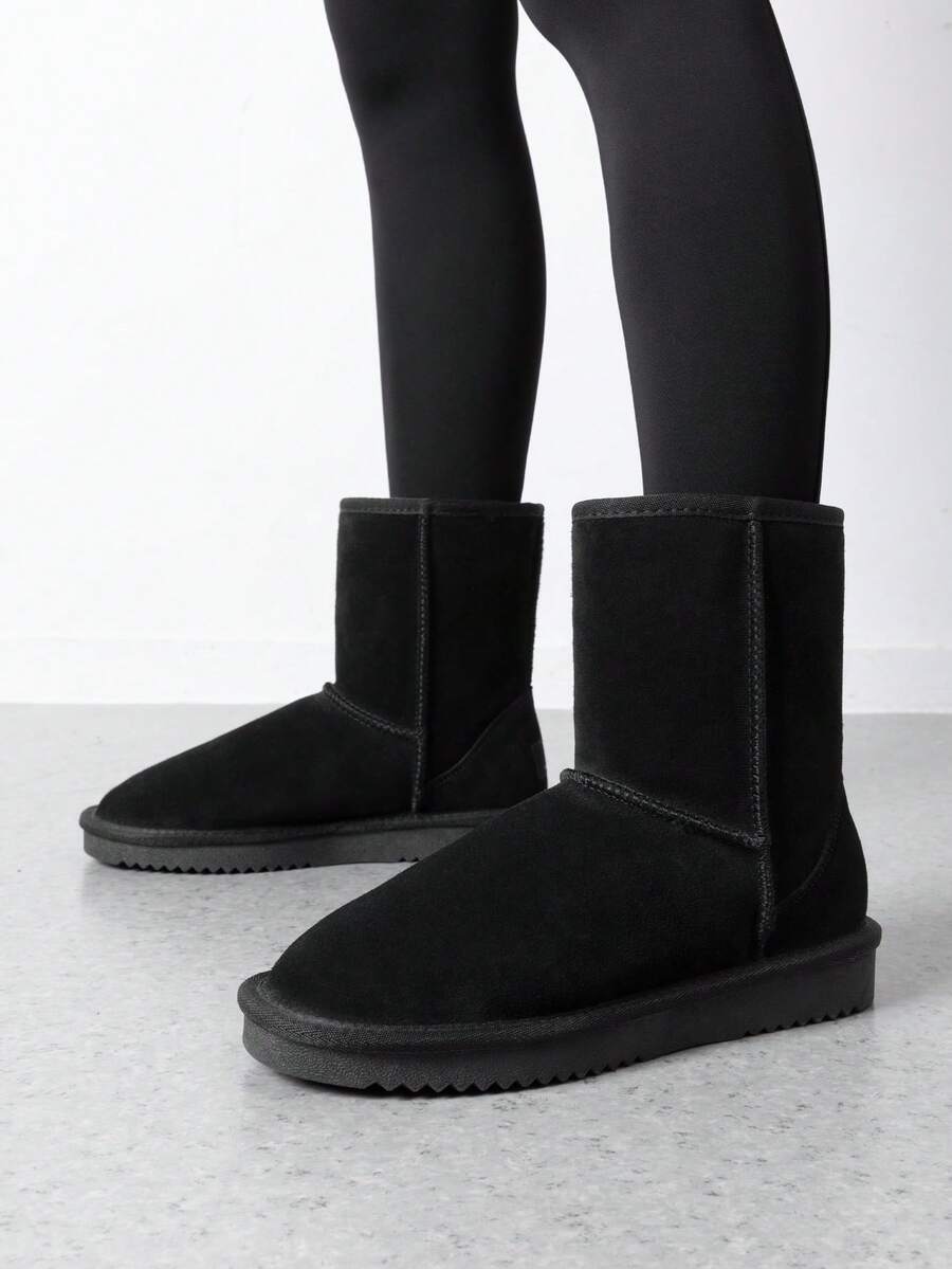 Women Snow Boots Winter Mid Calf Boots Furry Warm Comfortable Slip-On Outdoor Commute Genuine Suede Fashion Boots Slip-On Snow Boots Shoes Mensa