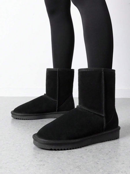 Women Snow Boots Winter Mid Calf Boots Furry Warm Comfortable Slip-On Outdoor Commute Genuine Suede Fashion Boots Slip-On Snow Boots Shoes Mensa