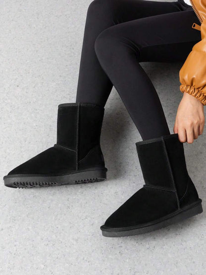 Women Snow Boots Winter Mid Calf Boots Furry Warm Comfortable Slip-On Outdoor Commute Genuine Suede Fashion Boots Slip-On Snow Boots Shoes Mensa