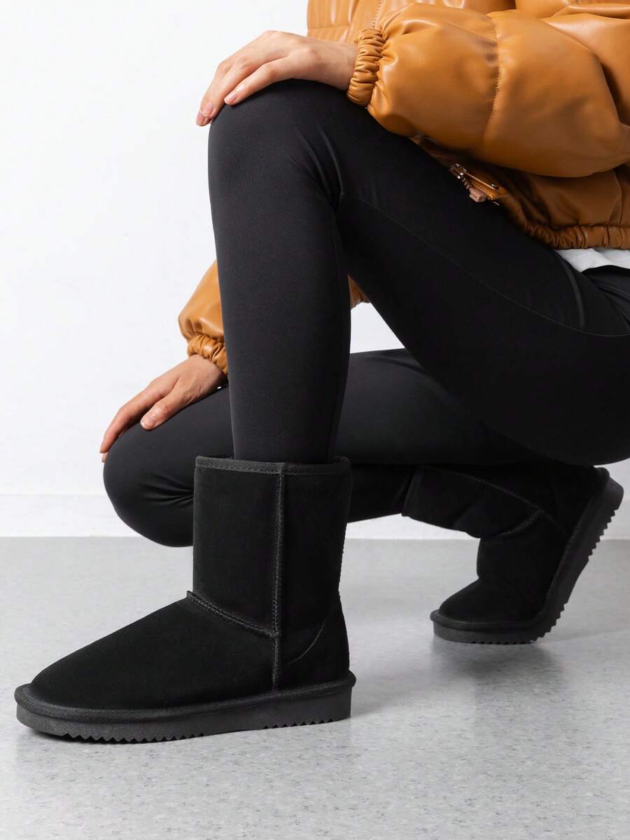 Women Snow Boots Winter Mid Calf Boots Furry Warm Comfortable Slip-On Outdoor Commute Genuine Suede Fashion Boots Slip-On Snow Boots Shoes Mensa