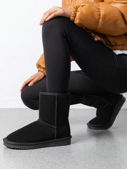 Women Snow Boots Winter Mid Calf Boots Furry Warm Comfortable Slip-On Outdoor Commute Genuine Suede Fashion Boots Slip-On Snow Boots Shoes Mensa