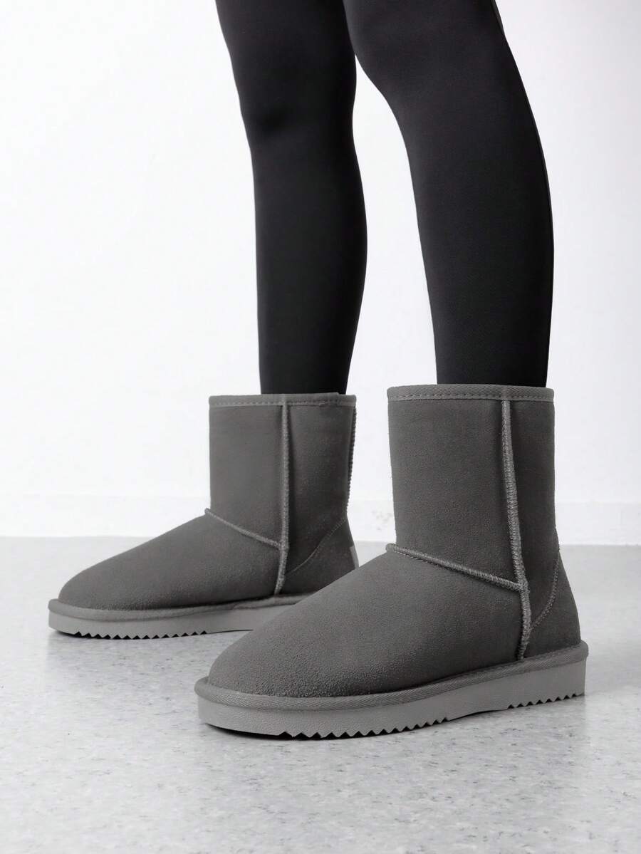 Women Snow Boots Winter Mid Calf Boots Furry Warm Comfortable Slip-On Outdoor Commute Genuine Suede Fashion Boots Slip-On Snow Boots Shoes Mensa