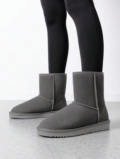 Women Snow Boots Winter Mid Calf Boots Furry Warm Comfortable Slip-On Outdoor Commute Genuine Suede Fashion Boots Slip-On Snow Boots Shoes Mensa