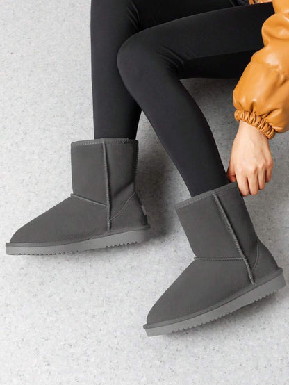 Women Snow Boots Winter Mid Calf Boots Furry Warm Comfortable Slip-On Outdoor Commute Genuine Suede Fashion Boots Slip-On Snow Boots Shoes Mensa