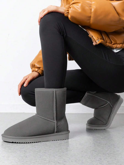 Women Snow Boots Winter Mid Calf Boots Furry Warm Comfortable Slip-On Outdoor Commute Genuine Suede Fashion Boots Slip-On Snow Boots Shoes Mensa