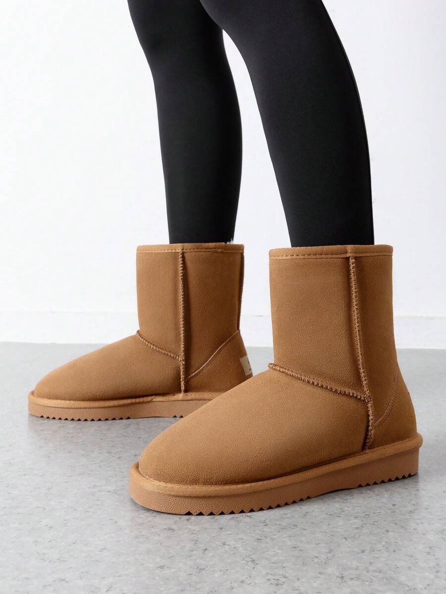 Women Snow Boots Winter Mid Calf Boots Furry Warm Comfortable Slip-On Outdoor Commute Genuine Suede Fashion Boots Slip-On Snow Boots Shoes Mensa