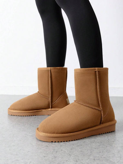 Women Snow Boots Winter Mid Calf Boots Furry Warm Comfortable Slip-On Outdoor Commute Genuine Suede Fashion Boots Slip-On Snow Boots Shoes Mensa