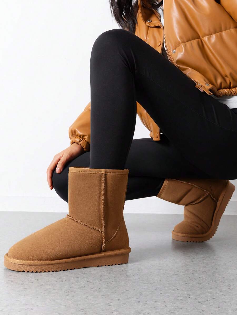 Women Snow Boots Winter Mid Calf Boots Furry Warm Comfortable Slip-On Outdoor Commute Genuine Suede Fashion Boots Slip-On Snow Boots Shoes Mensa