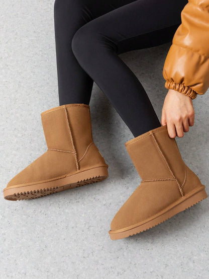 Women Snow Boots Winter Mid Calf Boots Furry Warm Comfortable Slip-On Outdoor Commute Genuine Suede Fashion Boots Slip-On Snow Boots Shoes Mensa