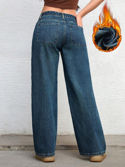 Ravenna High Waisted Wide Leg Baggy Jeans with Pockets