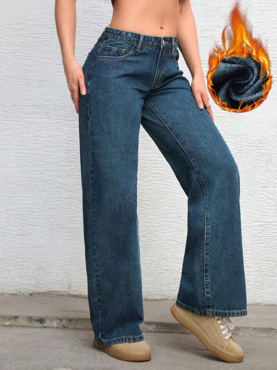 Ravenna High Waisted Wide Leg Baggy Jeans with Pockets
