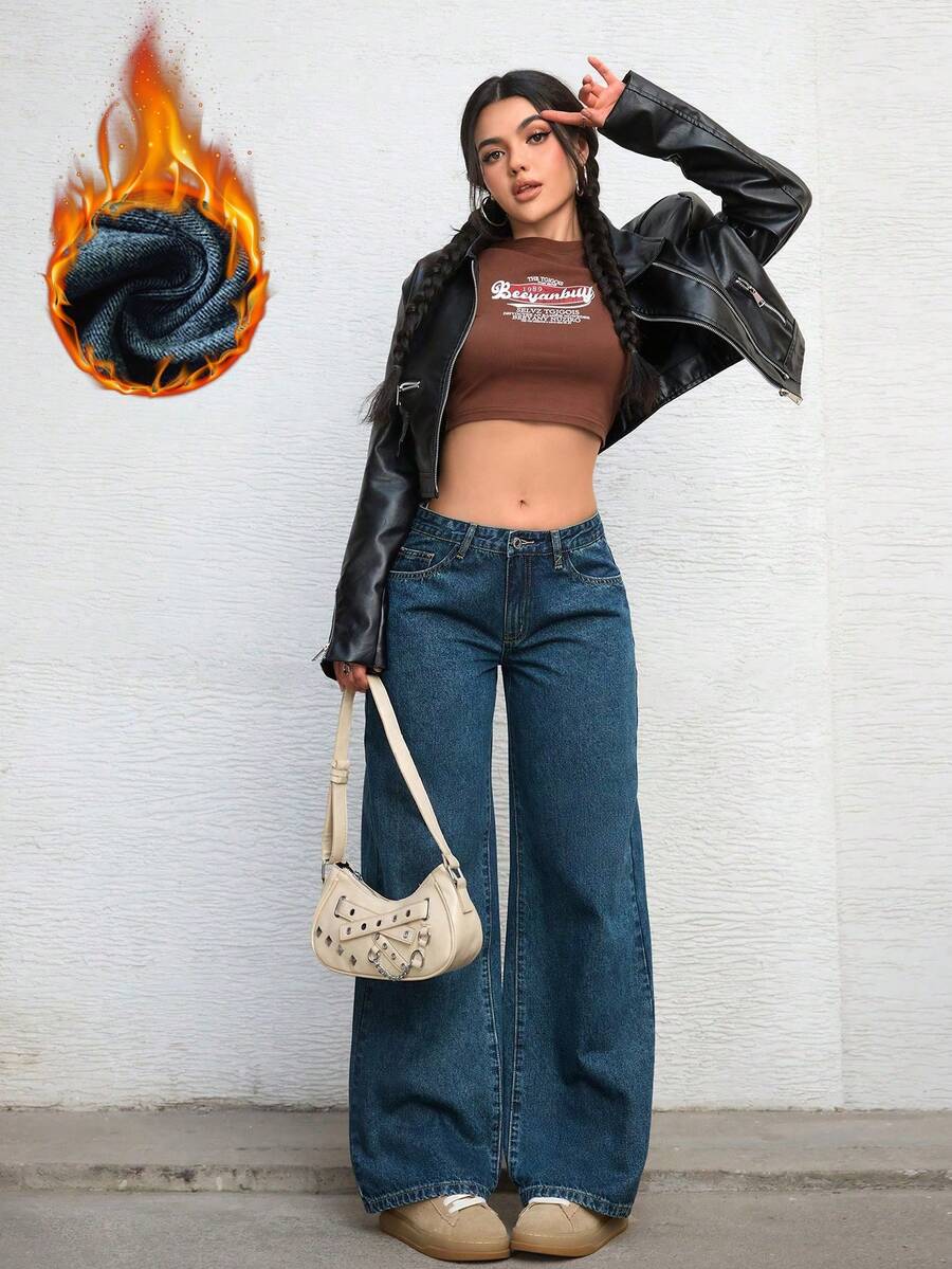 Ravenna High Waisted Wide Leg Baggy Jeans with Pockets